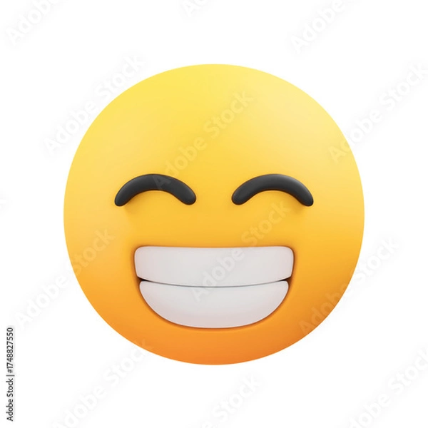 Fototapeta Joyful Yellow Smiley Face Emoji With Closed Eyes and Wide Grin Expressing Happiness and Laughter On A Transparent Background