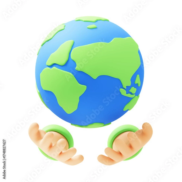 Fototapeta Stylized 3D Earth Globe Held Gently by Two Open Hands with a Transparent Background