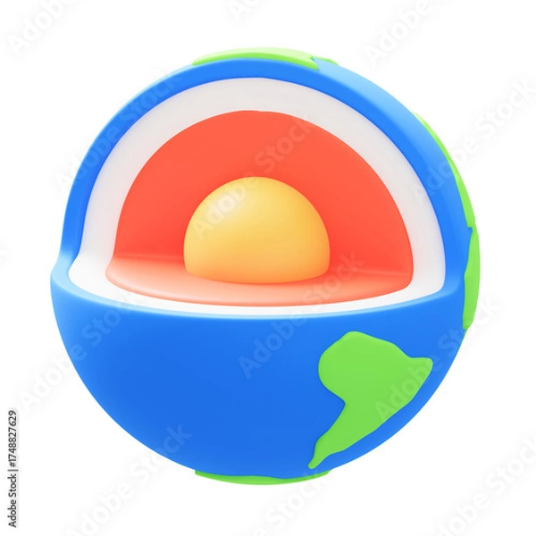 Fototapeta Stylized cross section of the Earth showing core mantle and crust in vibrant blue green and orange colors isolated on black background with no defects or imperfections.