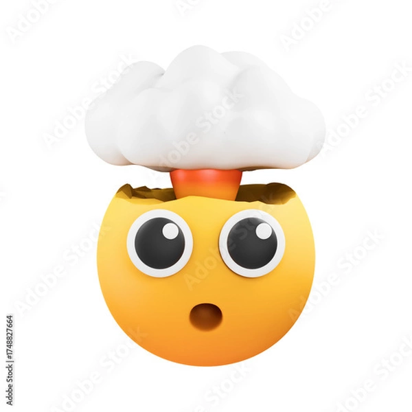 Fototapeta Surprised Egg Emoji With Explosion Cloud Bursting Out Transparent Background White Cloud Orange Egg Yellow Face Round Shape Big Eyes Open Mouth Round Eyes Shocked Expression