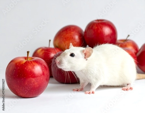 Obraz White Rat Surrounded by Red Apples.