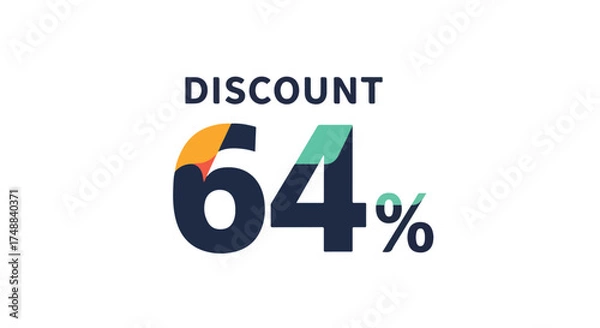 Fototapeta Promotional graphic featuring a bold sixty-four percent discount offer, designed for captivating marketing campaigns and enticing sales promotions