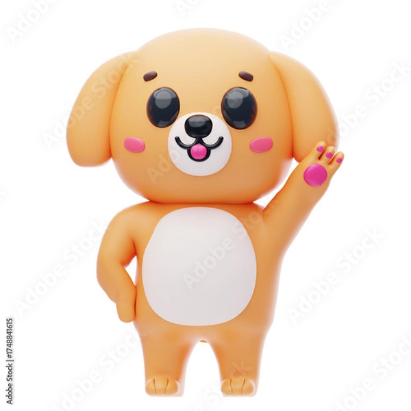 Obraz Dog Character Waving Hand 3D Illustration.