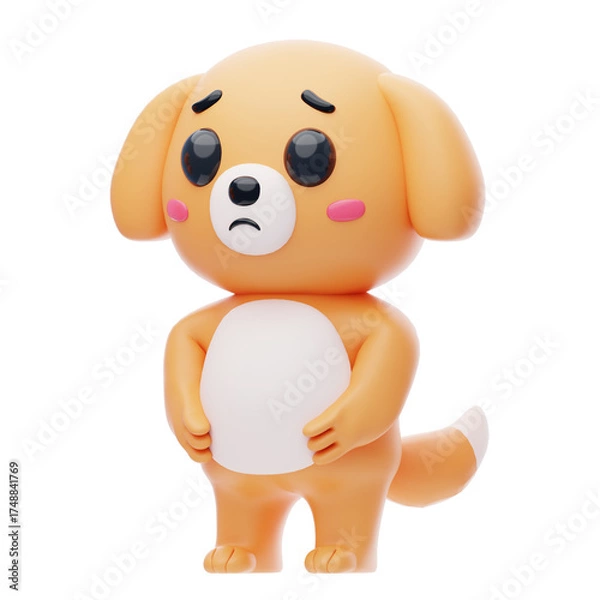 Fototapeta Dog Character Is Shy 3D Illustration.