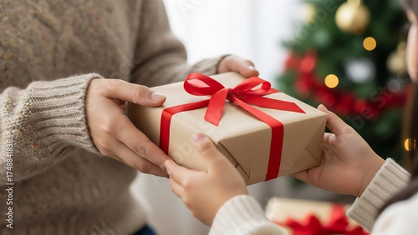 Obraz クリスマスプレゼントをもらう女の子