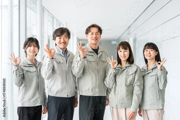 Fototapeta 作業着・作業衣服を着た製造業・建築業・運送業・建設業の男女スタッフ
