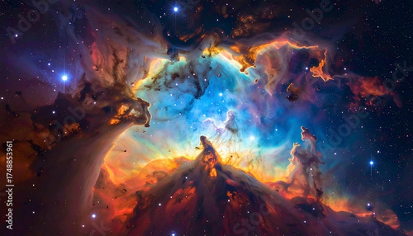 Obraz 宇宙の神秘　彩りの星雲と星々の深宇宙背景