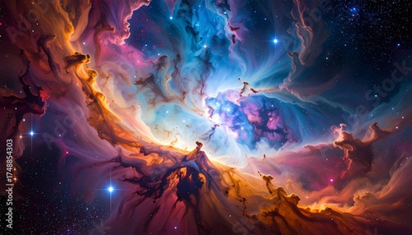 Obraz 宇宙の神秘　彩りの星雲と星々の深宇宙背景