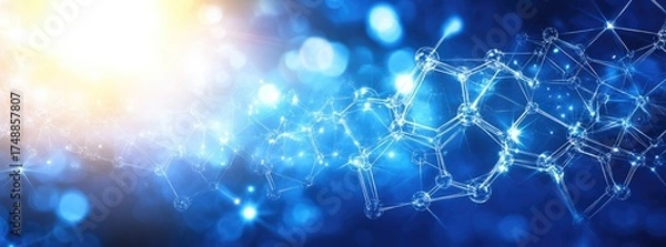 Fototapeta Glowing blue molecular structure with interconnected lines