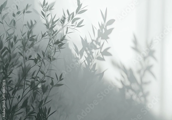 Fototapeta Delicate plant shadow casting on bright wall