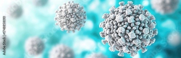 Fototapeta White virus cells, teal bokeh backdrop