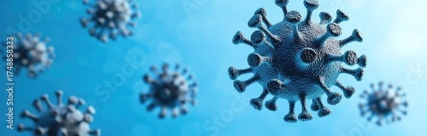 Fototapeta Rendered virus cells float against a blurred blue background