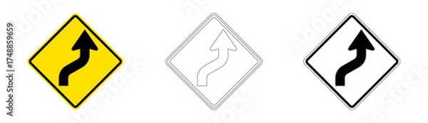 Obraz Right reverse curve traffic sign in vector format