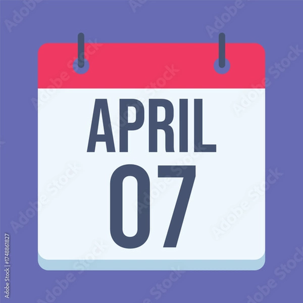 Fototapeta 7 April Calendar. Blue Background. Isolated Vector Calendar.