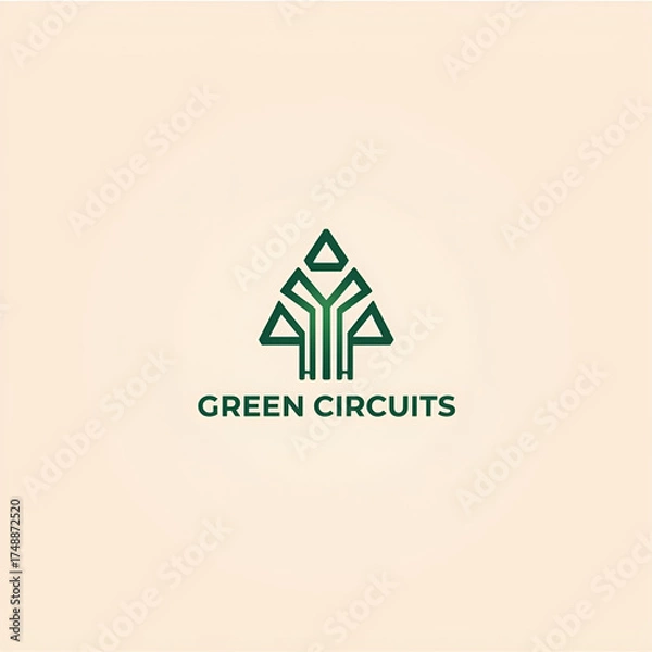 Fototapeta Abstract logo featuring a tree-like shape formed from circuit board lines, with the text "GREEN CIRCUITS" below.