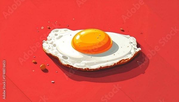 Fototapeta Fried Egg on Red Background.