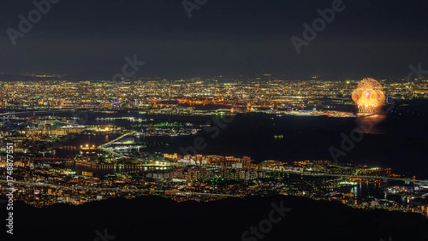 Obraz 六甲山からの夜景と万博花火
