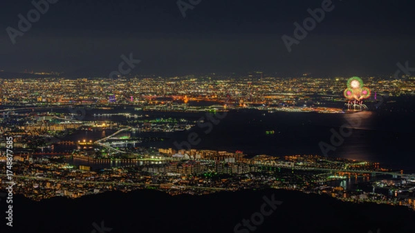 Obraz 六甲山からの夜景と万博花火