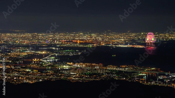Obraz 六甲山からの夜景と万博花火