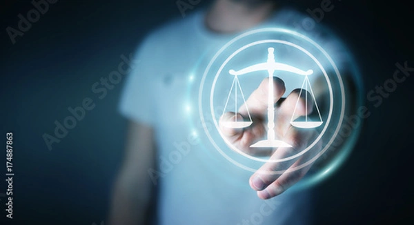 Fototapeta Businessman using law protection right 3D rendering