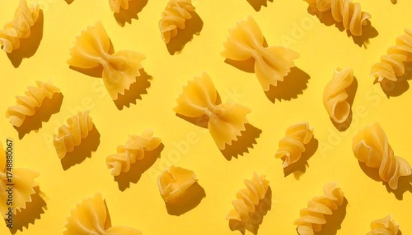 Fototapeta Close Up of Bow Tie Pasta on Yellow Background.
