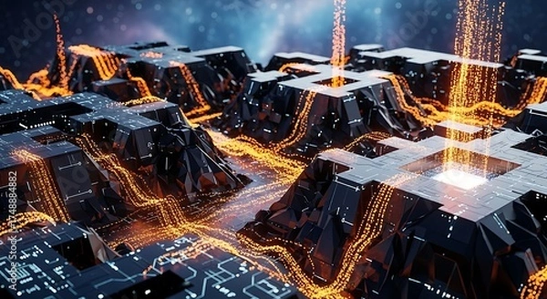 Fototapeta Futuristic Cityscape with Energy Flow and Technological Advancement.