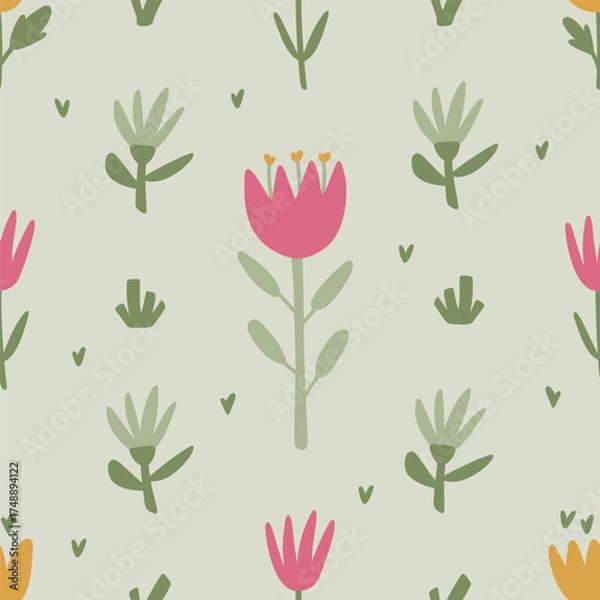 Fototapeta Cute Ditsy Floral Seamless Pattern. Brightly color