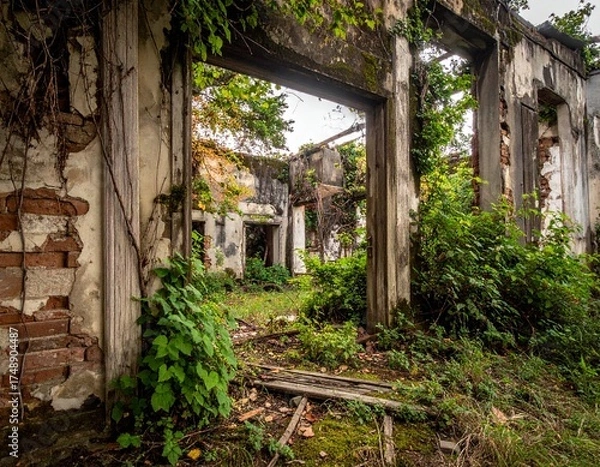 Fototapeta 心霊スポットのボロボロの廃墟