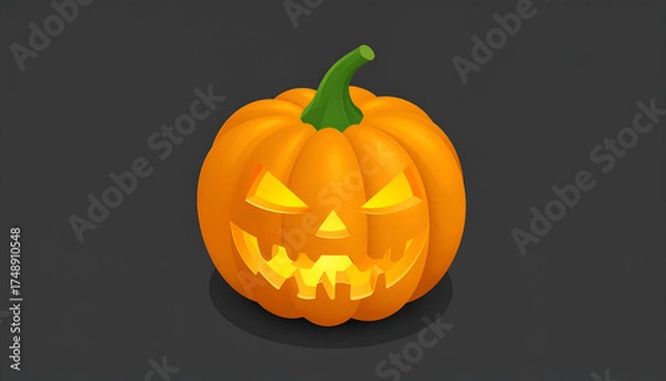 Fototapeta Spooky Halloween Jack-o-Lantern with Glowing Eyes and Grin on Dark Background.