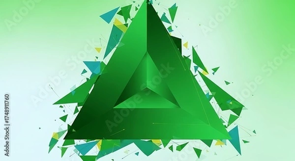 Fototapeta Geometric Green Triangle Composition - Abstract Design with Fragmented Elements.