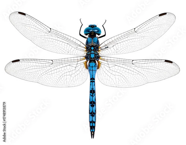 Fototapeta  Top-Down View of Blue-Eyed Darner Dragonfly with Transparent Wings Isolated on Transparent Background