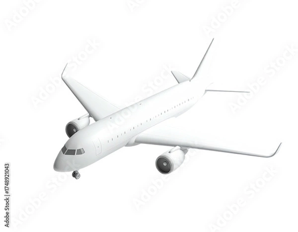 Obraz Isometric view of a clean, white, commercial airplane in flight