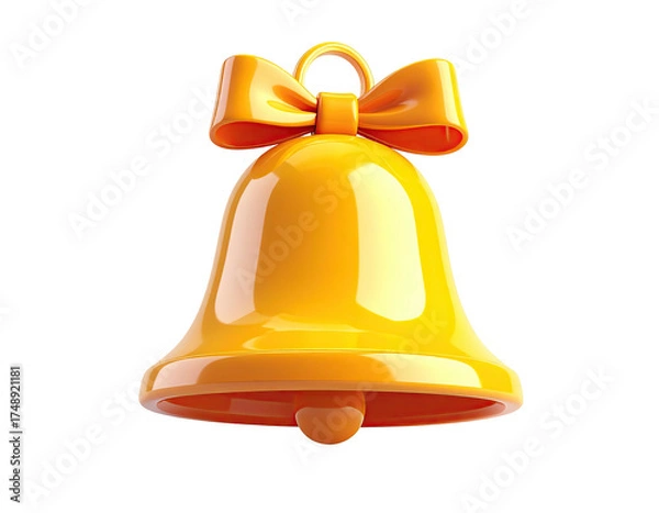 Obraz A shiny, orange cartoon bell with a bow on top, isolated on a black background