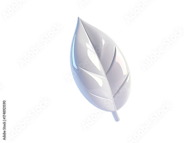 Obraz A glossy, stylized, white leaf floats against a black background, 3D rendering