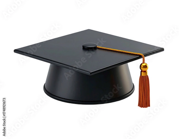 Obraz Isolated black graduation cap with gold tassel on a transparent background