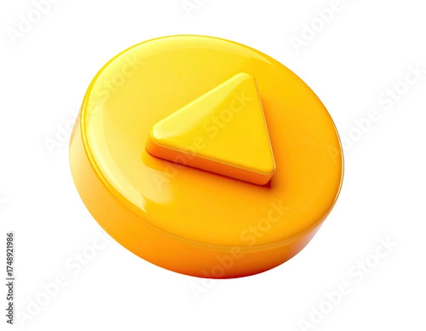 Obraz Shiny, 3D rendering of a yellow play button over a black background