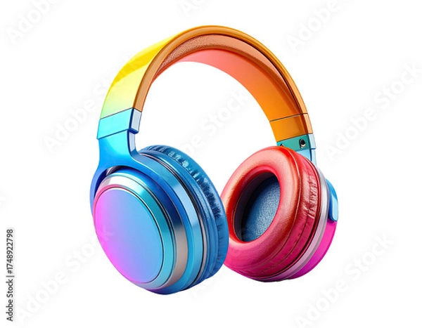 Obraz Colorful wireless headphones with earcups in vibrant gradient hues against black