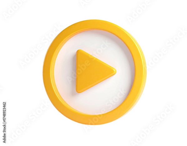 Obraz A vibrant yellow play button icon, white backing, and a glossy ring on black background