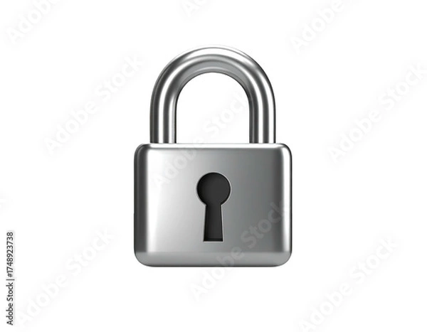 Obraz Silver padlock isolated on black, rendered in 3D, keyhole visible