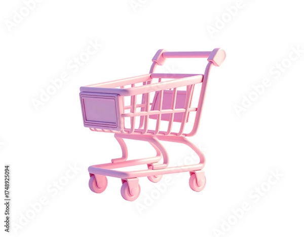Obraz Rendered 3D pink shopping cart against a solid black background