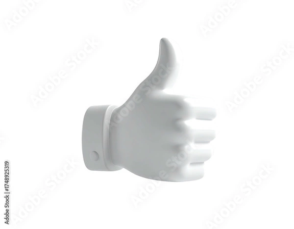 Obraz Rendered three-dimensional thumbs up gesture, white color, on a solid black background