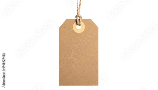 Obraz A rectangular brown tag with a string, isolated on a black background