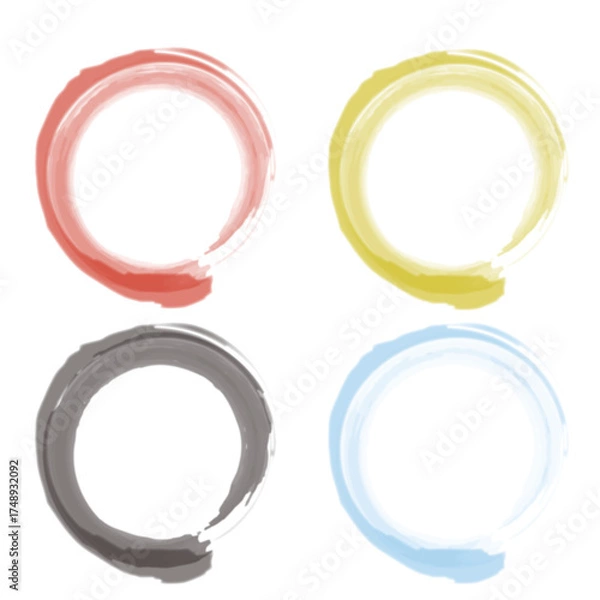 Fototapeta カラーバリエーション丸枠｜手書き風の筆サークル