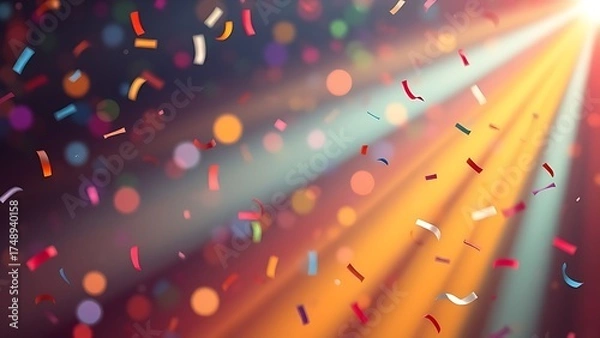 Obraz Colorful lights and confetti create a festive abstract celebration with dynamic gradient lighting.