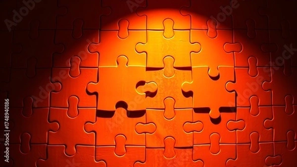 Obraz Abstract business strategy concept featuring interlocking puzzle pieces in warm tones.