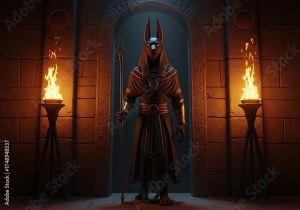 Fototapeta Anubis Guardian in Ancient Egyptian Temple - A Mysterious Encounter.
