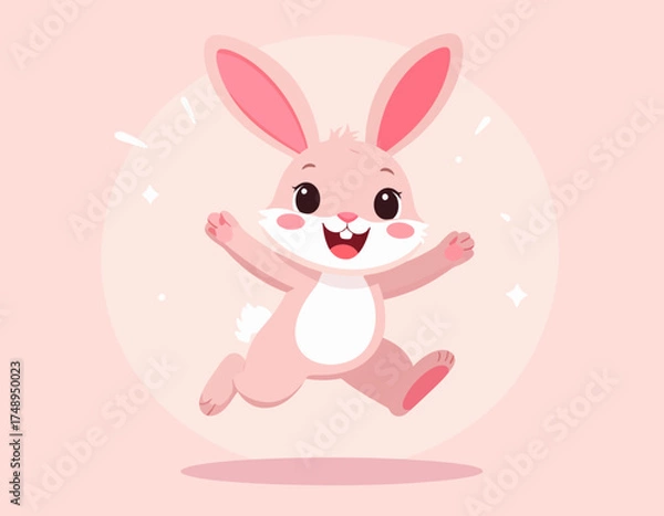Fototapeta Cute Rabbit Jumping – Flat Vector Illustration