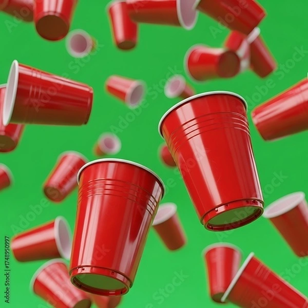 Fototapeta Red Cups in Motion - A Party Atmosphere.