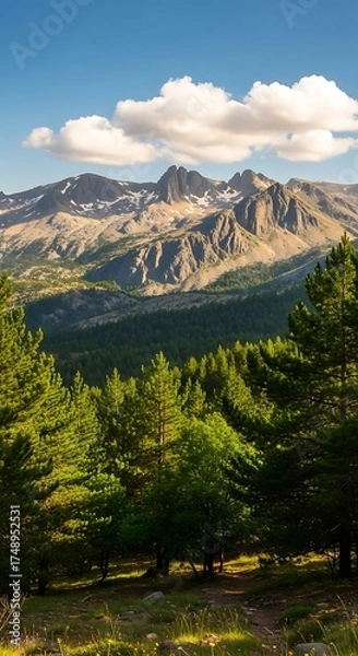 Obraz Majestic Mountain Vista - A Serene Landscape of Peaks and Forests.