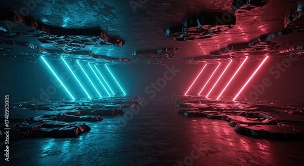 Fototapeta Futuristic cyber landscape with neon lights creates a modern and dynamic atmosphere perfect for gaming, tech, or science fiction projects now!